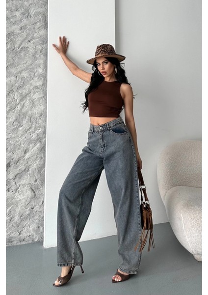 Yzlal Baggy Kar Yıkama Eskitme Kahve Jeans Pantolon D2007 (Beden: 36) indirimleri