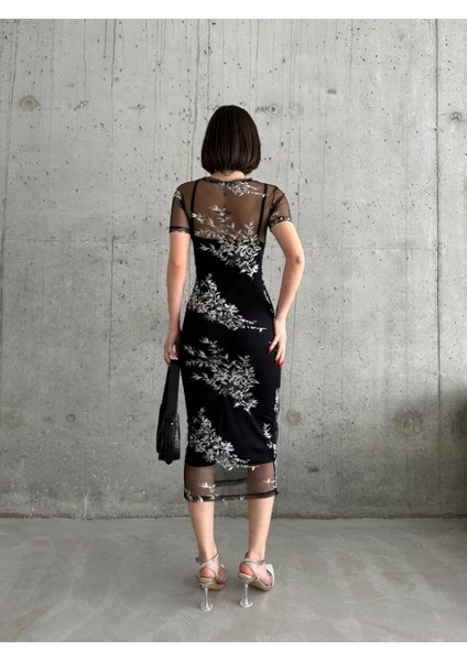 Kadın Baskılı Şifon Kimono Elbise - Siyah fiyatları