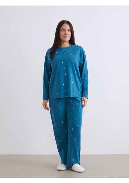 Yeni Sezon Bisiklet Yaka Yılbaşı Temalı Kadın Pijama Takımı fiyatları