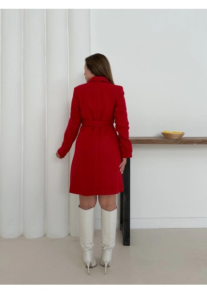 Yzlal Cepli Kuşaklı Kaşe Kaban Kırmızı ST26458 (Beden: M) fırsatları