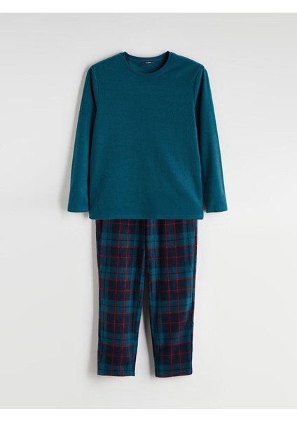 Yeni Sezon Standart Kalıp Ekose Polar Erkek Pijama Takımı indirimleri