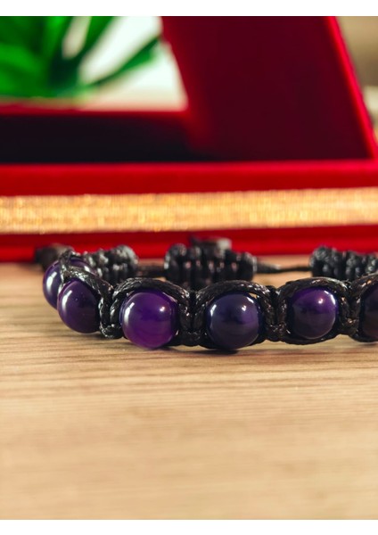 Makrome Bileklik El Yapımı Saf Doğaltaş Özel Yapım Hematit Taşı, Lav Taşı, Akik Taşı, Amatis Taşı fırsatları