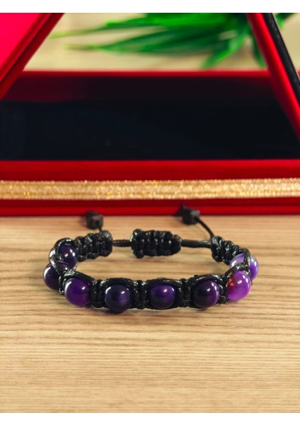 Makrome Bileklik El Yapımı Saf Doğaltaş Özel Yapım Hematit Taşı, Lav Taşı, Akik Taşı, Amatis Taşı