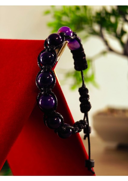 Makrome Bileklik El Yapımı Saf Doğaltaş Özel Yapım Hematit Taşı, Lav Taşı, Akik Taşı, Amatis Taşı