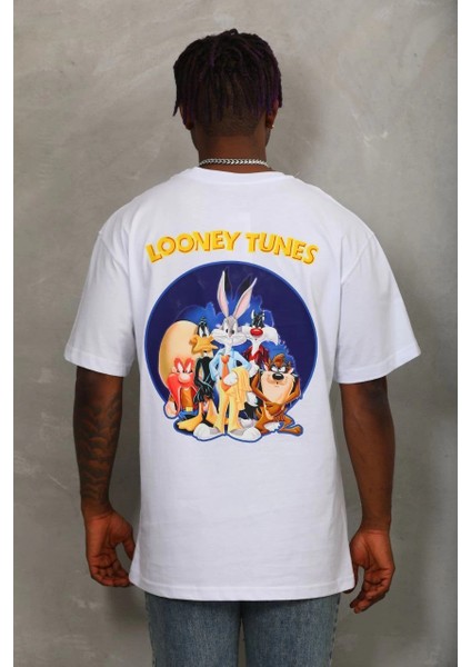 Oversize Baskılı Bisiklet Yaka T-Shirt - Beyaz -Vlmr indirimleri