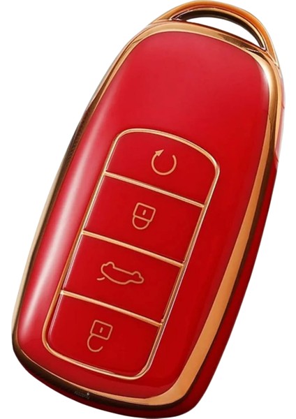 Lüx Chery Tiggo 8 Pro 3 Buton Smart Nano Anahtar Kılıfı Kırmızı Gold Altın Renk