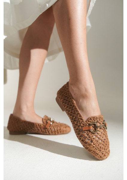 Tani Hasır Örgü Metal Tokalı Kadın Loafer
