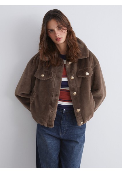 Yeni Sezon Gömlek Yaka Kadın Kürk Mont