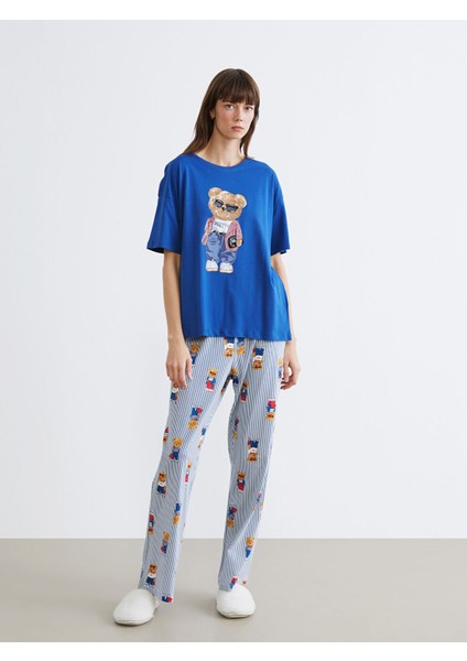 Yeni Sezon Ayı Teddy Baskılı Kadın Pijama Takımı