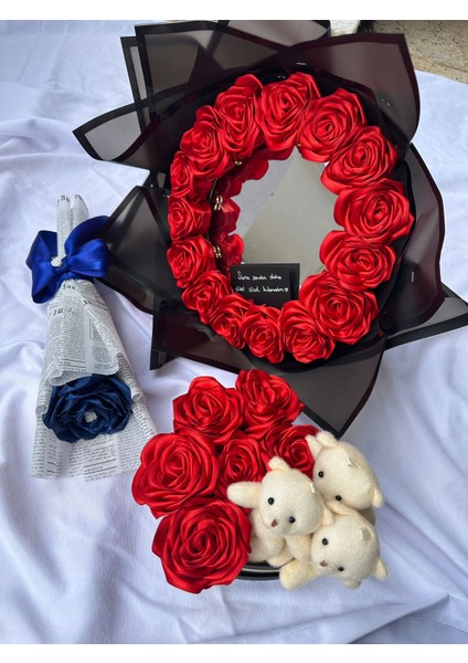 Romantik Ayna ve Gül Aranjman Seti/peluş Ayıcık ve Tek Gül Buketli Hediye Seti fiyatları