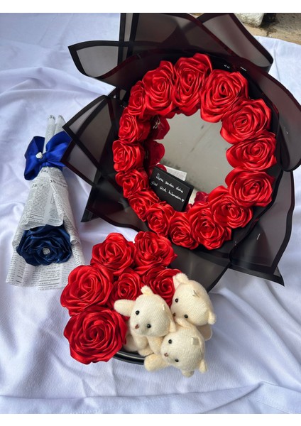Romantik Ayna ve Gül Aranjman Seti/peluş Ayıcık ve Tek Gül Buketli Hediye Seti modelleri