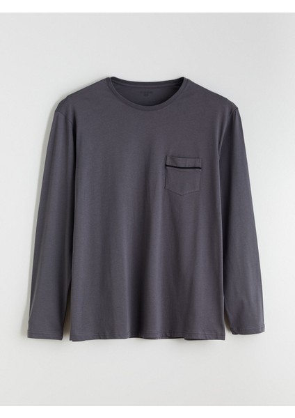 Yeni Sezon Bisiklet Yaka Uzun Kollu Erkek Pijama Üst