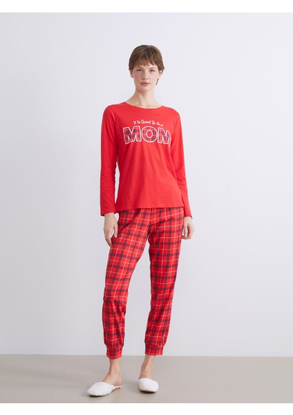 Yeni Sezon Bisiklet Yaka Baskılı Kadın Pijama Takımı fiyatları