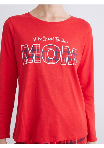 Yeni Sezon Bisiklet Yaka Baskılı Kadın Pijama Takımı modelleri