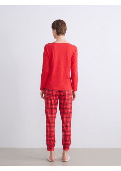 Yeni Sezon Bisiklet Yaka Baskılı Kadın Pijama Takımı fırsatları