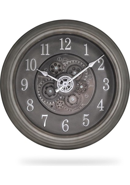 Mark Premium Serisi Eskitme Kadranlı Döner Çarklı Ev ve Ofis Duvar Saati Kabartma Rakamlı 40 cm Gri
