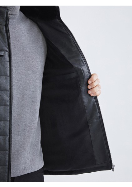 Yeni Sezon Standart Kalıp Dik Yaka Erkek Deri Görünümlü Mont fırsatları