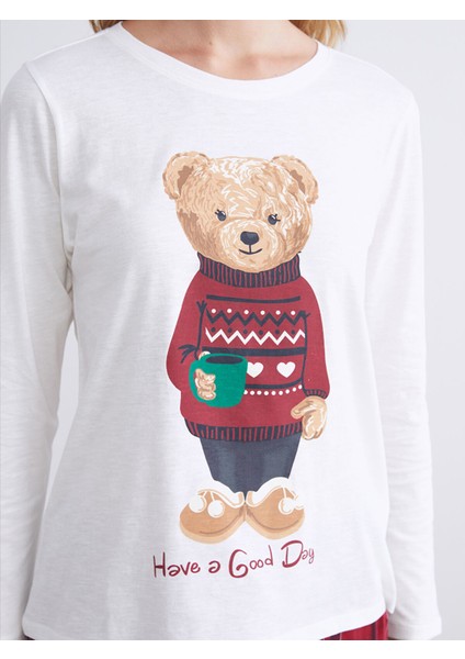 Yeni Sezon Ayı Teddy Baskılı Kadın Pijama Takımı Anne Kız Kombini modelleri