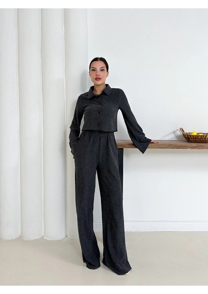 Yzlal Gömlek Yaka Kaplama Düğmeli Takım Antrasit ST265866 (Beden: M)