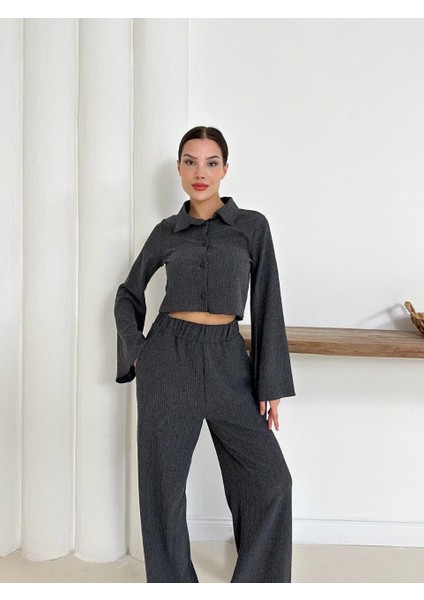 Yzlal Gömlek Yaka Kaplama Düğmeli Takım Antrasit ST265866 (Beden: M) fırsatları