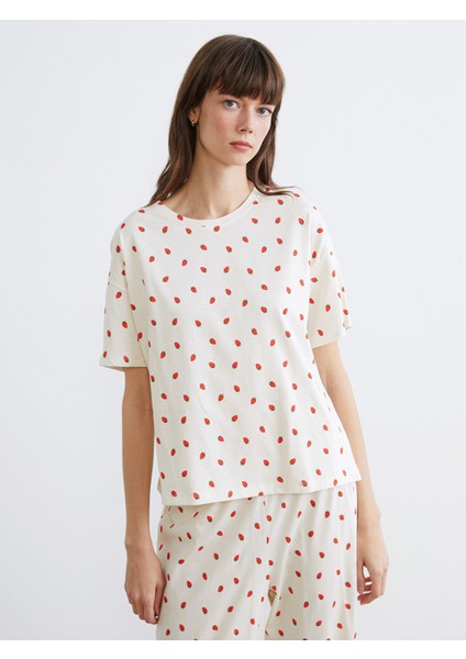 Yeni Sezon Bisiklet Yaka Desenli Kadın Pijama Takımı