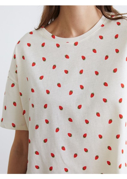 Yeni Sezon Bisiklet Yaka Desenli Kadın Pijama Takımı modelleri