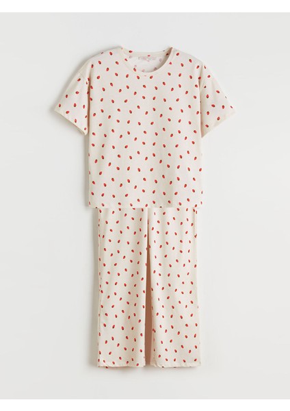 Yeni Sezon Bisiklet Yaka Desenli Kadın Pijama Takımı indirimleri