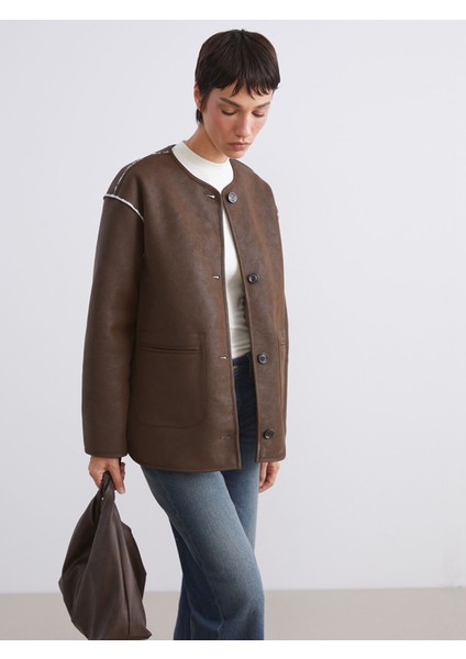 Yeni Sezon Bisiklet Yaka Çift Taraflı Kadın Mont