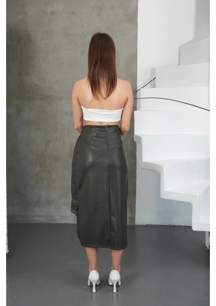 Yzlal Kuşaklı Uzun Deri Etek Haki H26414 (Beden: L) fırsatları