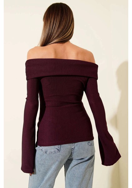 Yzlal Omzu Açık Fermuarlı Bluz Mürdüm T4330 (Beden: S) modelleri