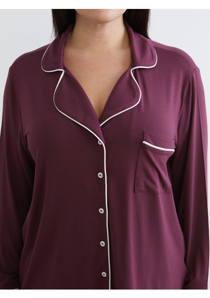 Yeni Sezon Büyük Beden Gömlek Yaka Kadın Pijama Takımı modelleri