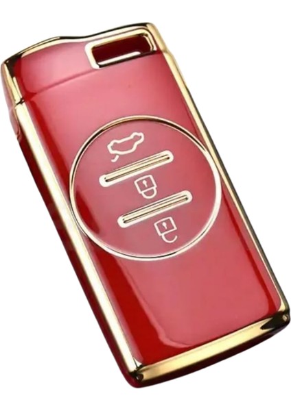 Lüx Chery Tiggo 7 Pro 3 Buton Smart Nano Anahtar Kılıfı Kırmızı Gold Altın Renk