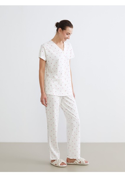 Yeni Sezon V Yaka Desenli Hamile Pijama Takımı