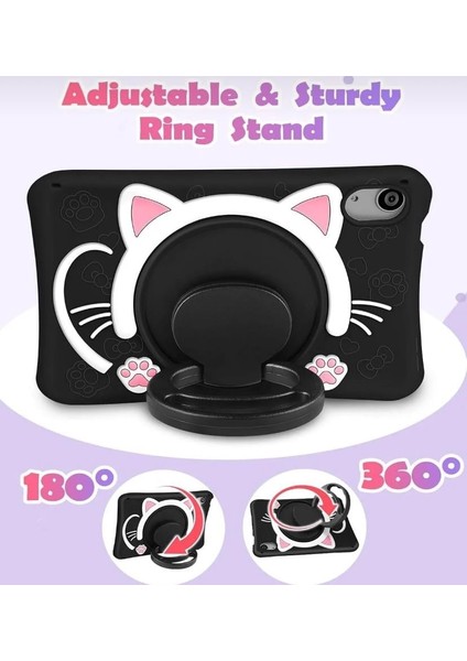 Kedi Karakterli Dayanıklı Çocuk Tablet Kılıfı Standlı Eğlenceli Koruyucu Kapak