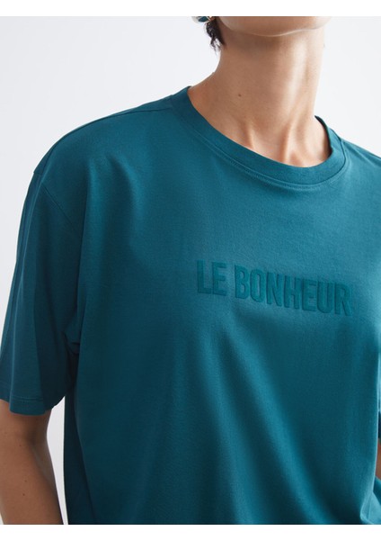 Yeni Sezon Bisiklet Yaka Baskılı Oversize Kadın Tişört modelleri