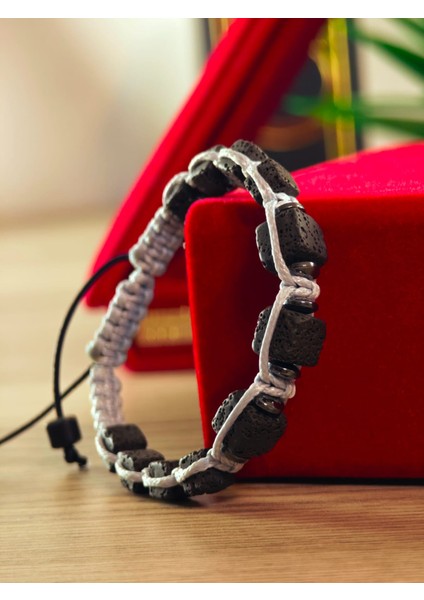 Makrome Bileklik El Yapımı Saf Doğaltaş Özel Yapım Hematit Taşı, Lav Taşı, Akik Taşı, Amatis Taşı