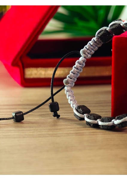 Makrome Bileklik El Yapımı Saf Doğaltaş Özel Yapım Hematit Taşı, Lav Taşı, Akik Taşı, Amatis Taşı