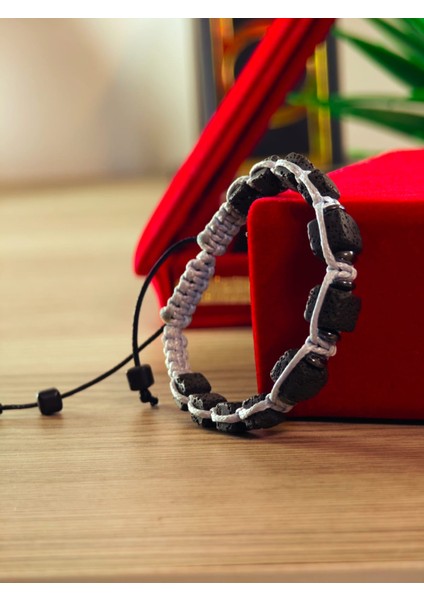 Makrome Bileklik El Yapımı Saf Doğaltaş Özel Yapım Hematit Taşı, Lav Taşı, Akik Taşı, Amatis Taşı