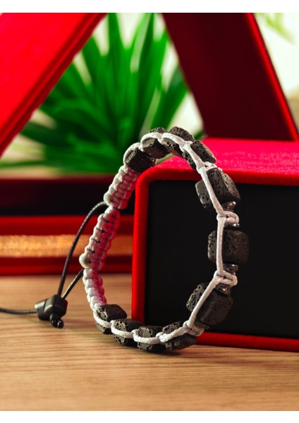 Makrome Bileklik El Yapımı Saf Doğaltaş Özel Yapım Hematit Taşı, Lav Taşı, Akik Taşı, Amatis Taşı