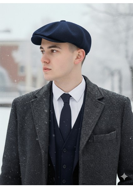 Etoile Klasik Erkek Ingiliz 8 Parça Yün Şapka – Klasik ve Şık Newsboy Model Siyah