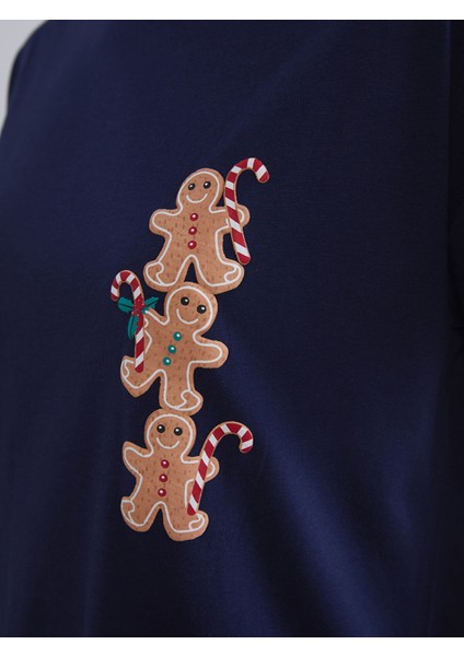 Yeni Sezon Bisiklet Yaka Baskılı Kadın Pijama Takımı modelleri