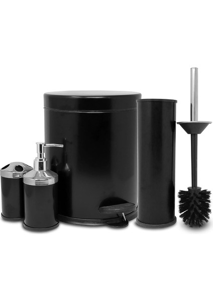 Eko Serisi Ayak Basmalı Özellikli 4' Lü Seti Çöp Kovası+Kolozet Fırçası+Sıvı Sabunluk+Fırçalık Paslanmaz Beyaz