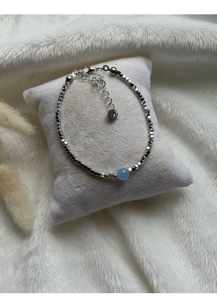 Akuamarin Taşı Gümüş Kaplama Dorika Bileklik