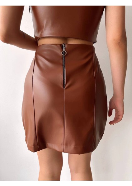 Yzlal Beş Düğmeli Oval Deri Etek Kahve H240068 (Beden: S) fiyatları