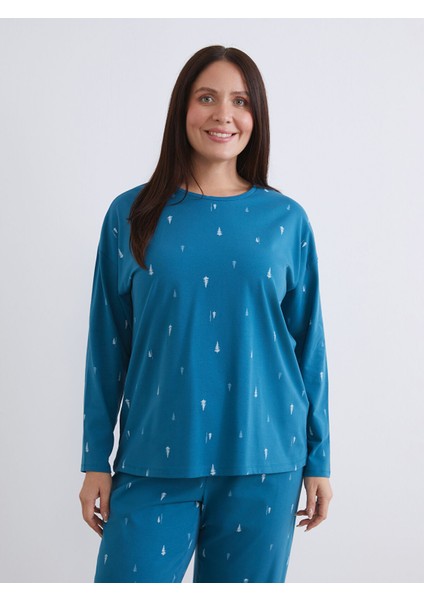 Yeni Sezon Bisiklet Yaka Yılbaşı Temalı Kadın Pijama Takımı