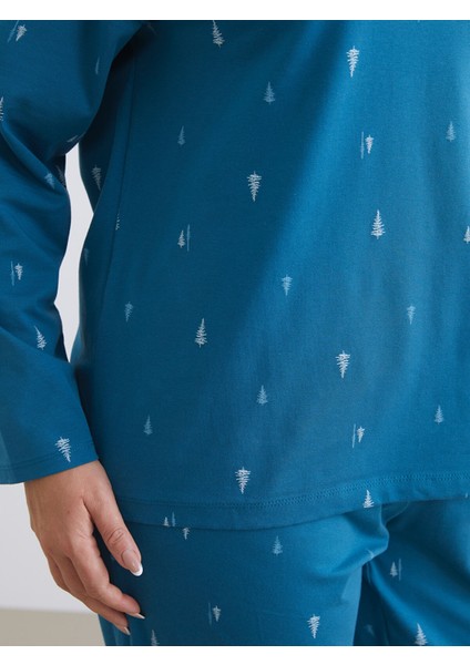 Yeni Sezon Bisiklet Yaka Yılbaşı Temalı Kadın Pijama Takımı modelleri