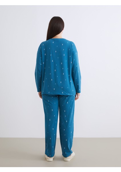 Yeni Sezon Bisiklet Yaka Yılbaşı Temalı Kadın Pijama Takımı fırsatları