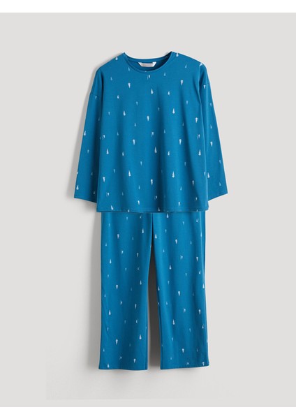 Yeni Sezon Bisiklet Yaka Yılbaşı Temalı Kadın Pijama Takımı indirimleri