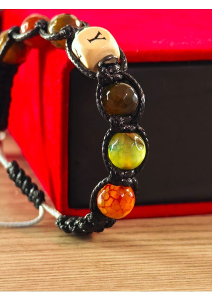 Makrome Bileklik El Yapımı Kişiye Özel Yapım Harfli Makrome Bileklik Doğal Taş Makrome Bileklik