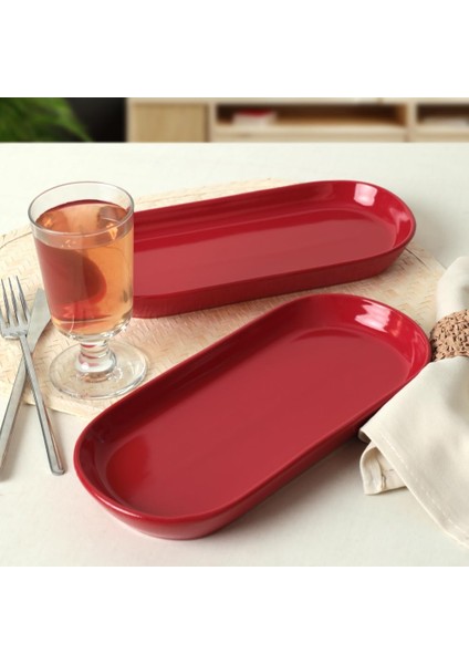 Kırmızı Noyan Kayık Tabak 2 Adet 26 cm 506